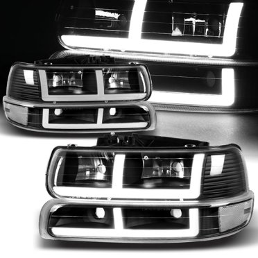 HDC Autosports G2 Chrome Headlights + Bumper Lights For 99-02 Silverado, 00-06 Tahoe/Suburban – DRL LED Bar