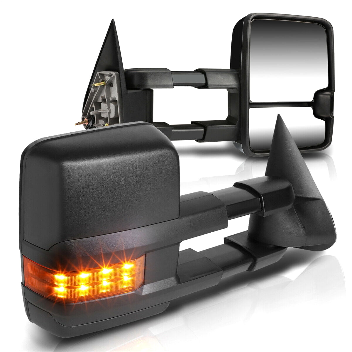For 99-06 Silverado/Sierra Extendable Black Towing Mirror+LED Signal Lamp Pair