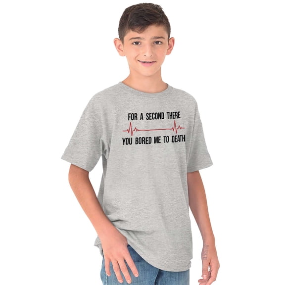 For A Second Bored Me EKG Humor Crewneck T Shirts Boy Girl Teen Brisco Brands L