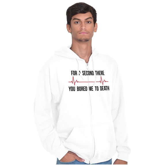 For A Second Bored Me EKG Humor Unisex Fleece Graphic Zip Up Hoodie Brisco Brands 5X