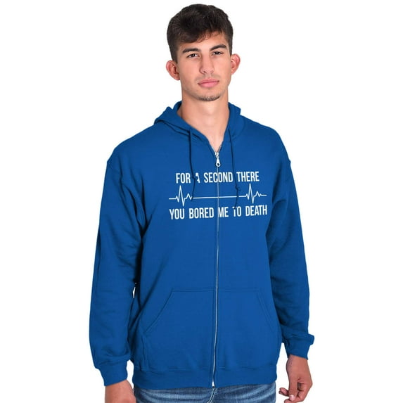 For A Second Bored Me EKG Humor Unisex Fleece Graphic Zip Up Hoodie Brisco Brands 5X