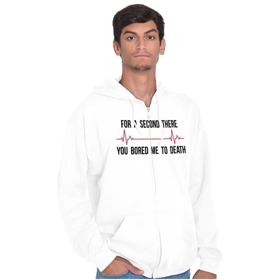 For A Second Bored Me EKG Humor Zip Up Hoodie Men's Women's Brisco Brands S