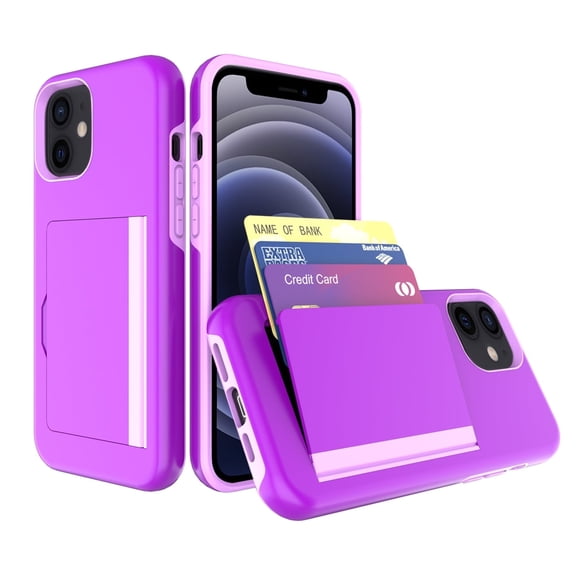 For APPLE IPHONE 12 MINI Phone Cases, Wallet Hard Case TPU PC Hybrid 2-in-1 Flip Card Holder Phone Cover for Apple iPhone 12 Mini In Purple
