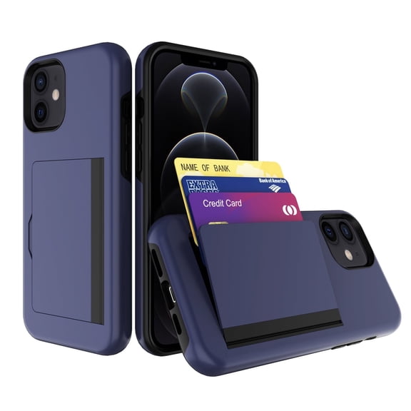 For APPLE IPHONE 12 MINI Phone Cases, Wallet Hard Case TPU PC Hybrid 2-in-1 Flip Card Holder Phone Cover forApple iPhone 12 Mini In Navy