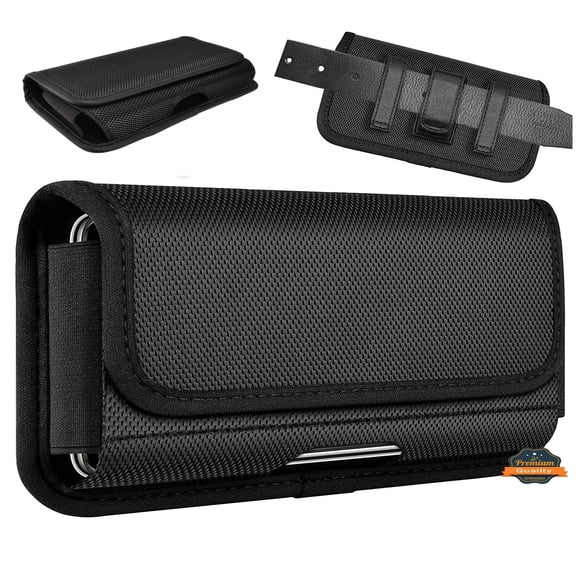 For AT&T Calypso 4 Pouch Case Universal Horizontal Canvas with Belt Clip Loop Holster Military Grade Cell Phone Holder Cover - Black