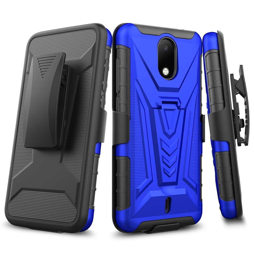 For AT T Calypso U318AA Calypso 2 U319AA Cricket Vision 3 Cricket Debut 4g LTE Case with Tempered Glass Screen Protector Hybrid Cover Kickstand Phone