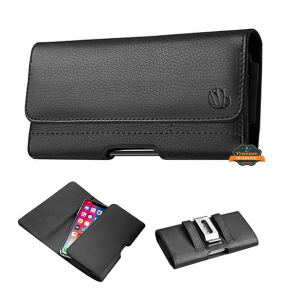 For AT&T Jetmore / Radian Max 5G / Motivate Max / Maestro Max Universal PU Leather Horizontal Phone Pouch Holder Carrying Case With Fixed Belt Clip Holder, Magnetic Closure - Black