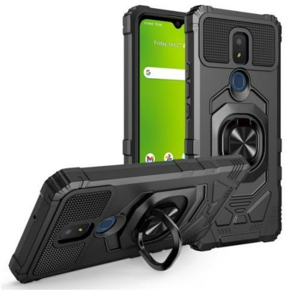 For AT&T Motivate 2 EA211002 2021 Robotic Ring Kickstand Phone Case - Black