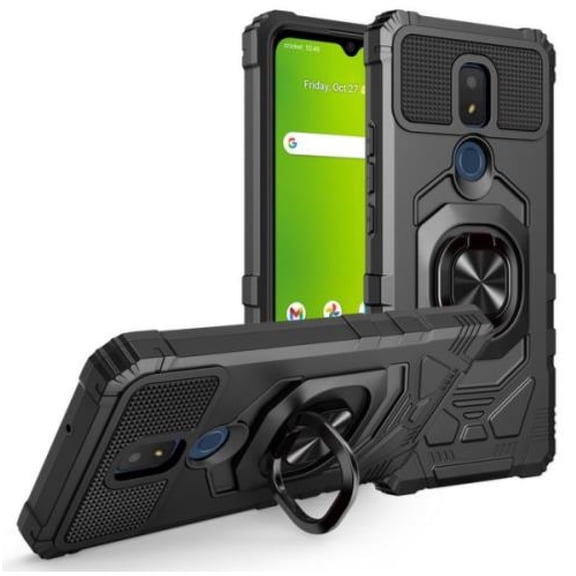 For AT&T Motivate 3 EABF22206 Robotic Ring Kickstand Phone Case - Black