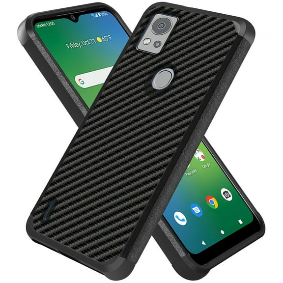 For AT&T Motivate 4 Graphic Design Pattern Hard PC TPU Tough Strong Hybrid 2in1 Shockproof Armor Frame Slim Fit Cover ,Xpm Phone Case [ Carbon Fiber Black ]