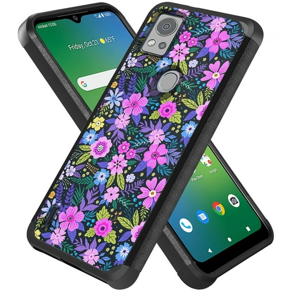 For AT&T Motivate 4 Graphic Design Pattern Hard PC TPU Tough Strong Hybrid 2in1 Shockproof Armor Frame Slim Fit Cover ,Xpm Phone Case [ Mystical Floral Boom ]