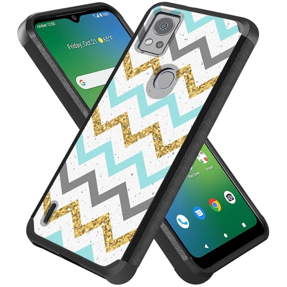 For AT&T Motivate 4 Graphic Design Pattern Hard PC TPU Tough Strong Hybrid 2in1 Shockproof Armor Frame Slim Fit Cover ,Xpm Phone Case [ Zig Zag Chevron ]