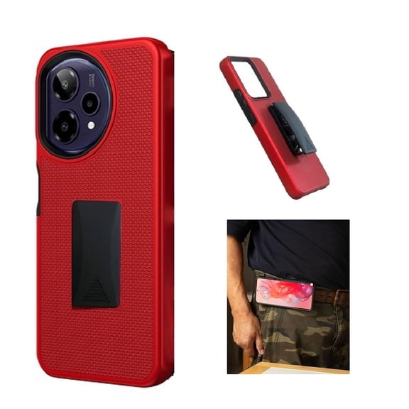 For AT&T Motivate Pro 2 5G / Cricket Icon Pro (2026) Case, Red Shockproof 360-Degree Rotating Belt Clip Kickstand Case Cover