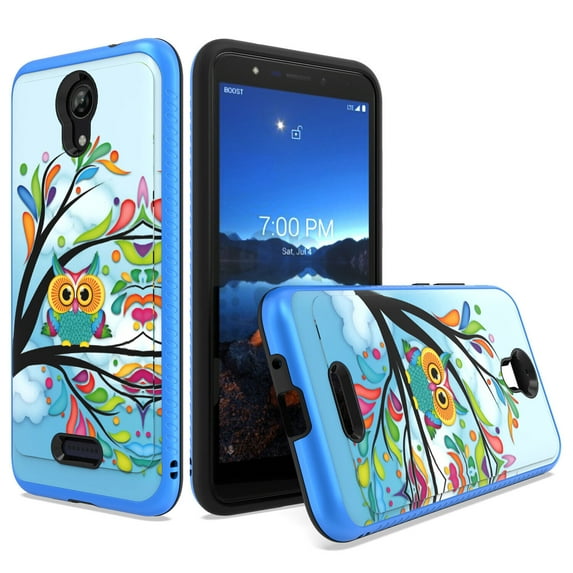 For AT&T Motivate V341U Brushed Hybrid Phone Cover Case + Tempered Glass - Owl