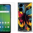 thumbnail image 1 of For AT&T Propel 2 5G Phone Case Cover, Shockproof Bumper Hybrid Case with Tempered Glass Screen Protector, by OneToughShield - Abstract Butterfly, 1 of 3
