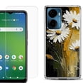 thumbnail image 1 of For AT&T Propel 2 5G Phone Case Cover, Shockproof Bumper Hybrid Case with Tempered Glass Screen Protector, by OneToughShield - Abstract Daisy, 1 of 3