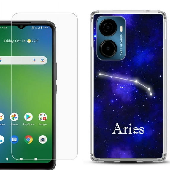 For AT&T Propel 2 5G Phone Case Cover, Shockproof Bumper Hybrid Case with Tempered Glass Screen Protector, by OneToughShield - Aries