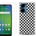 thumbnail image 1 of For AT&T Propel 2 5G Phone Case Cover, Shockproof Bumper Hybrid Case with Tempered Glass Screen Protector, by OneToughShield - Checker B/W, 1 of 3