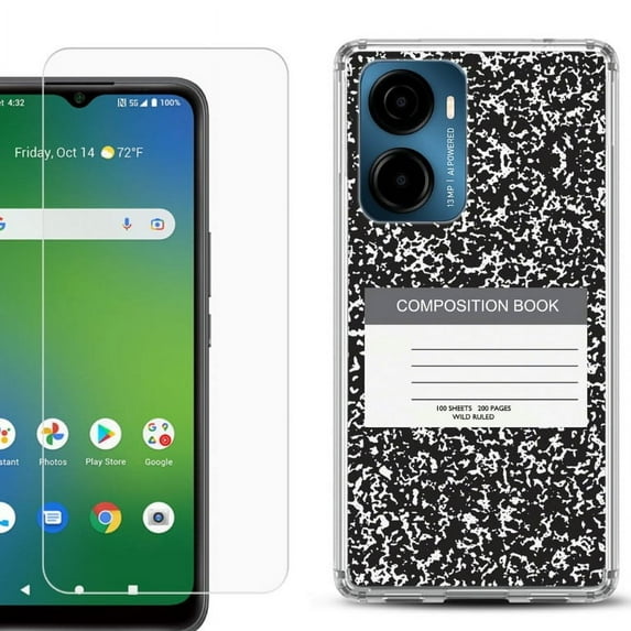 For AT&T Propel 2 5G Phone Case Cover, Shockproof Bumper Hybrid Case with Tempered Glass Screen Protector, by OneToughShield - Composition Book