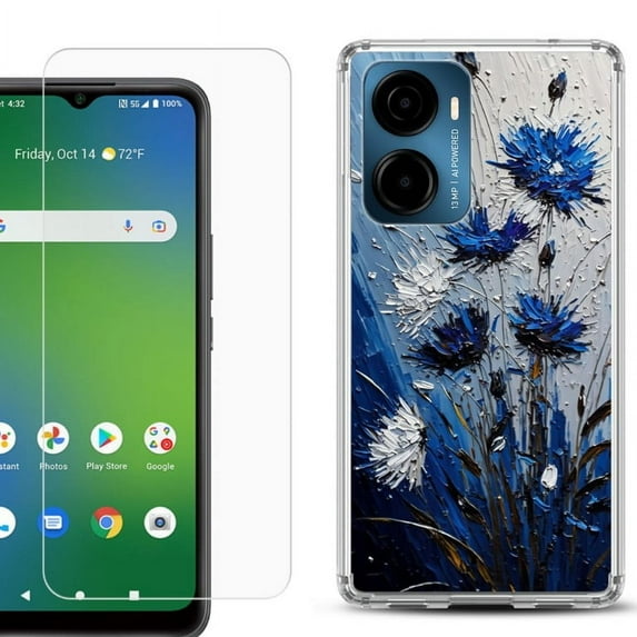 For AT&T Propel 2 5G Phone Case Cover, Shockproof Bumper Hybrid Case with Tempered Glass Screen Protector, by OneToughShield - Cornflower