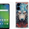 thumbnail image 1 of For AT&T Propel 2 5G Phone Case Cover, Shockproof Bumper Hybrid Case with Tempered Glass Screen Protector, by OneToughShield - Cyberpunk Wolf, 1 of 3
