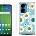 thumbnail image 1 of For AT&T Propel 2 5G Phone Case Cover, Shockproof Bumper Hybrid Case with Tempered Glass Screen Protector, by OneToughShield - Daisy/Teal, 1 of 3