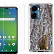 For AT&T Propel 2 5G Phone Case Cover, Shockproof Bumper Hybrid Case with Tempered Glass Screen Protector, by OneToughShield - Deer/Snow/Camo