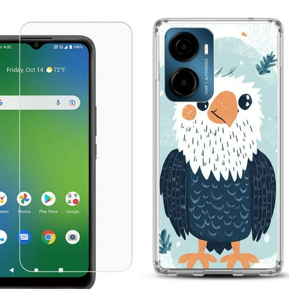 For AT&T Propel 2 5G Phone Case Cover, Shockproof Bumper Hybrid Case with Tempered Glass Screen Protector, by OneToughShield - Eagle Smile