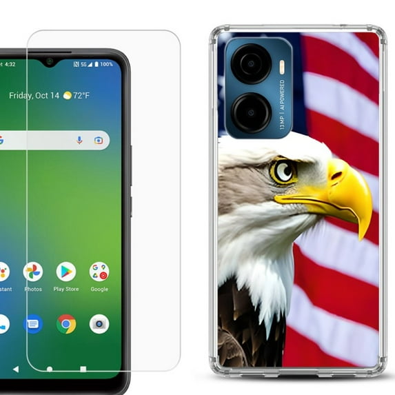 For AT&T Propel 2 5G Phone Case Cover, Shockproof Bumper Hybrid Case with Tempered Glass Screen Protector, by OneToughShield - Eagle