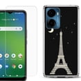 thumbnail image 1 of For AT&T Propel 2 5G Phone Case Cover, Shockproof Bumper Hybrid Case with Tempered Glass Screen Protector, by OneToughShield - Eiffel Tower Moon, 1 of 3