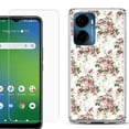 thumbnail image 1 of For AT&T Propel 2 5G Phone Case Cover, Shockproof Bumper Hybrid Case with Tempered Glass Screen Protector, by OneToughShield - Floral/Rose, 1 of 3