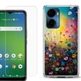 thumbnail image 1 of For AT&T Propel 2 5G Phone Case Cover, Shockproof Bumper Hybrid Case with Tempered Glass Screen Protector, by OneToughShield - Flower Field, 1 of 3