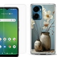 thumbnail image 1 of For AT&T Propel 2 5G Phone Case Cover, Shockproof Bumper Hybrid Case with Tempered Glass Screen Protector, by OneToughShield - Flower Sensation, 1 of 3