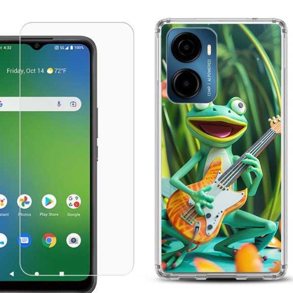 For AT&T Propel 2 5G Phone Case Cover, Shockproof Bumper Hybrid Case with Tempered Glass Screen Protector, by OneToughShield - Frog Guitar