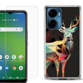 thumbnail image 1 of For AT&T Propel 2 5G Phone Case Cover, Shockproof Bumper Hybrid Case with Tempered Glass Screen Protector, by OneToughShield - Geometric Deer, 1 of 3