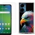 thumbnail image 1 of For AT&T Propel 2 5G Phone Case Cover, Shockproof Bumper Hybrid Case with Tempered Glass Screen Protector, by OneToughShield - Geometric Eagle, 1 of 3