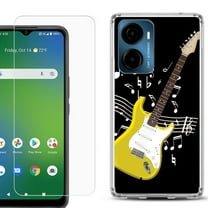 For AT&T Propel 2 5G Phone Case Cover, Shockproof Bumper Hybrid Case with Tempered Glass Screen Protector, by OneToughShield - Guitar Yellow