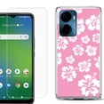 thumbnail image 1 of For AT&T Propel 2 5G Phone Case Cover, Shockproof Bumper Hybrid Case with Tempered Glass Screen Protector, by OneToughShield - Hibiscus Pink, 1 of 3