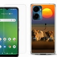 thumbnail image 1 of For AT&T Propel 2 5G Phone Case Cover, Shockproof Bumper Hybrid Case with Tempered Glass Screen Protector, by OneToughShield - Lion Sunset, 1 of 3