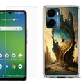 thumbnail image 1 of For AT&T Propel 2 5G Phone Case Cover, Shockproof Bumper Hybrid Case with Tempered Glass Screen Protector, by OneToughShield - Melting Clock, 1 of 3