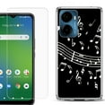 thumbnail image 1 of For AT&T Propel 2 5G Phone Case Cover, Shockproof Bumper Hybrid Case with Tempered Glass Screen Protector, by OneToughShield - Music Notes / Black, 1 of 3
