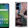 thumbnail image 1 of For AT&T Propel 2 5G Phone Case Cover, Shockproof Bumper Hybrid Case with Tempered Glass Screen Protector, by OneToughShield - Peacock Flower, 1 of 3