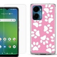 thumbnail image 1 of For AT&T Propel 2 5G Phone Case Cover, Shockproof Bumper Hybrid Case with Tempered Glass Screen Protector, by OneToughShield - Pet Paw/ Pink, 1 of 3