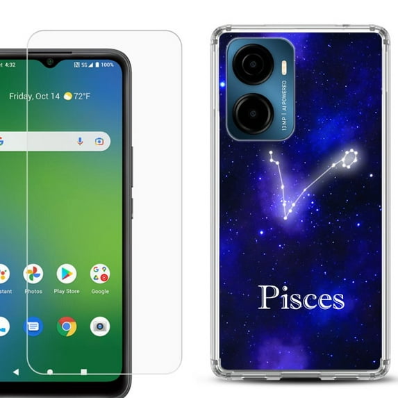 For AT&T Propel 2 5G Phone Case Cover, Shockproof Bumper Hybrid Case with Tempered Glass Screen Protector, by OneToughShield - Pisces