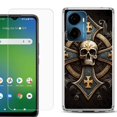 thumbnail image 1 of For AT&T Propel 2 5G Phone Case Cover, Shockproof Bumper Hybrid Case with Tempered Glass Screen Protector, by OneToughShield - Skull Art, 1 of 3