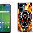 thumbnail image 1 of For AT&T Propel 2 5G Phone Case Cover, Shockproof Bumper Hybrid Case with Tempered Glass Screen Protector, by OneToughShield - Skull Flames, 1 of 3