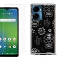 thumbnail image 1 of For AT&T Propel 2 5G Phone Case Cover, Shockproof Bumper Hybrid Case with Tempered Glass Screen Protector, by OneToughShield - Skull Mix, 1 of 3