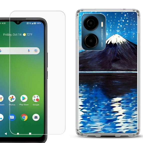 For AT&T Propel 2 5G Phone Case Cover, Shockproof Bumper Hybrid Case with Tempered Glass Screen Protector, by OneToughShield - Starry Night Fuji