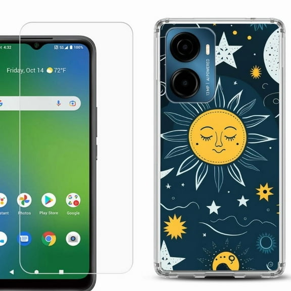 For AT&T Propel 2 5G Phone Case Cover, Shockproof Bumper Hybrid Case with Tempered Glass Screen Protector, by OneToughShield - Sun N Star