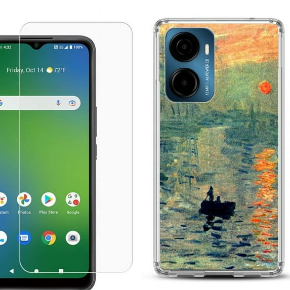 For AT&T Propel 2 5G Phone Case Cover, Shockproof Bumper Hybrid Case with Tempered Glass Screen Protector, by OneToughShield - Sunrise Impression